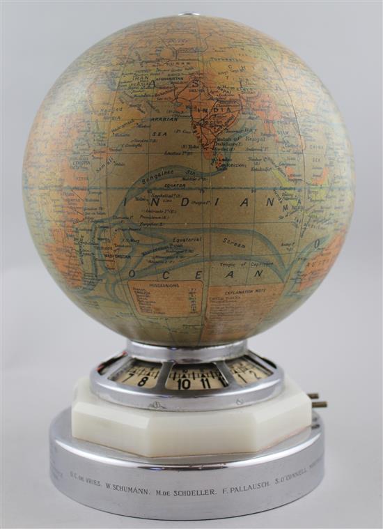 A Jaeger Le Coultre electric revolving globe timepiece, 10.5in.